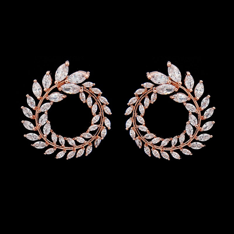 Luxury Olive Branch Cubic Zirconia Stud Earrings