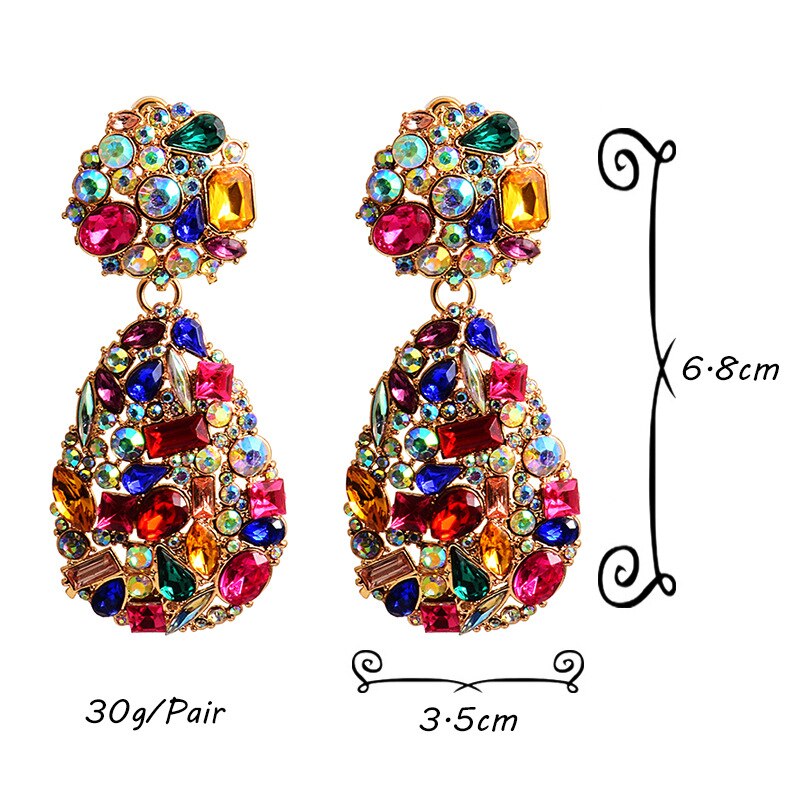 Statement Colorful Crystals Drop Earrings High quality Rhinestone Earring