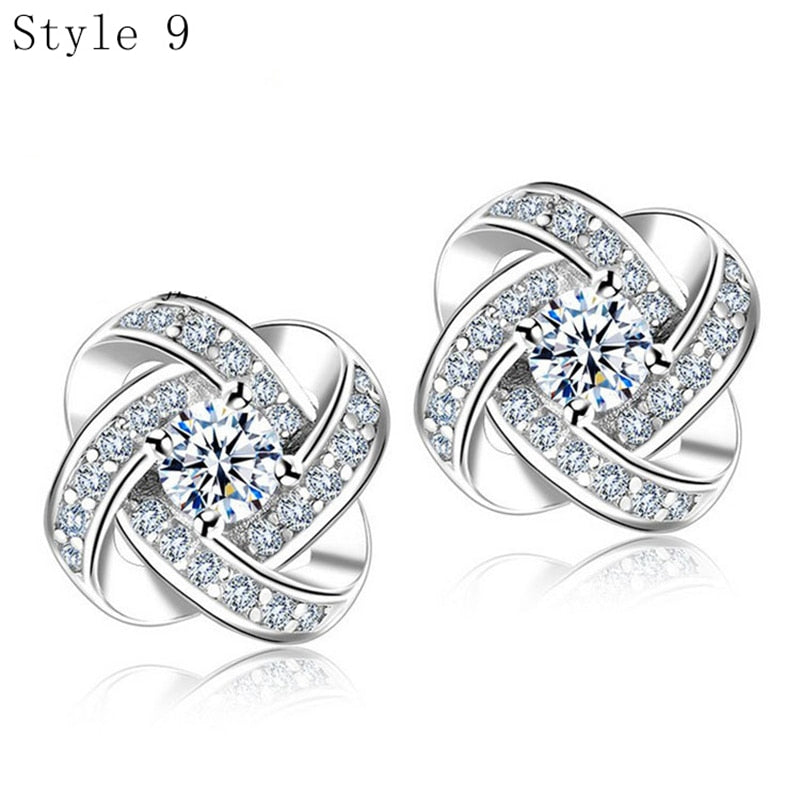 925 Sterling Silver with Zircon Stone Various Stud Earrings