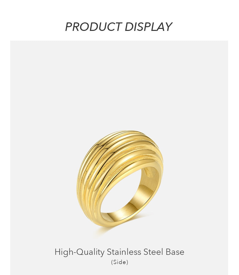 Chunky Lines Gold Color Elegant Stainless Steel Ring