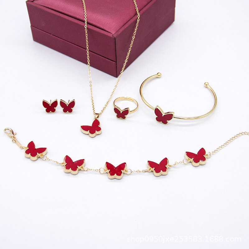 Elegant 5pcs/set Butterfly, Flower, Heart Shape Earrings Necklace Ring & Bracelet