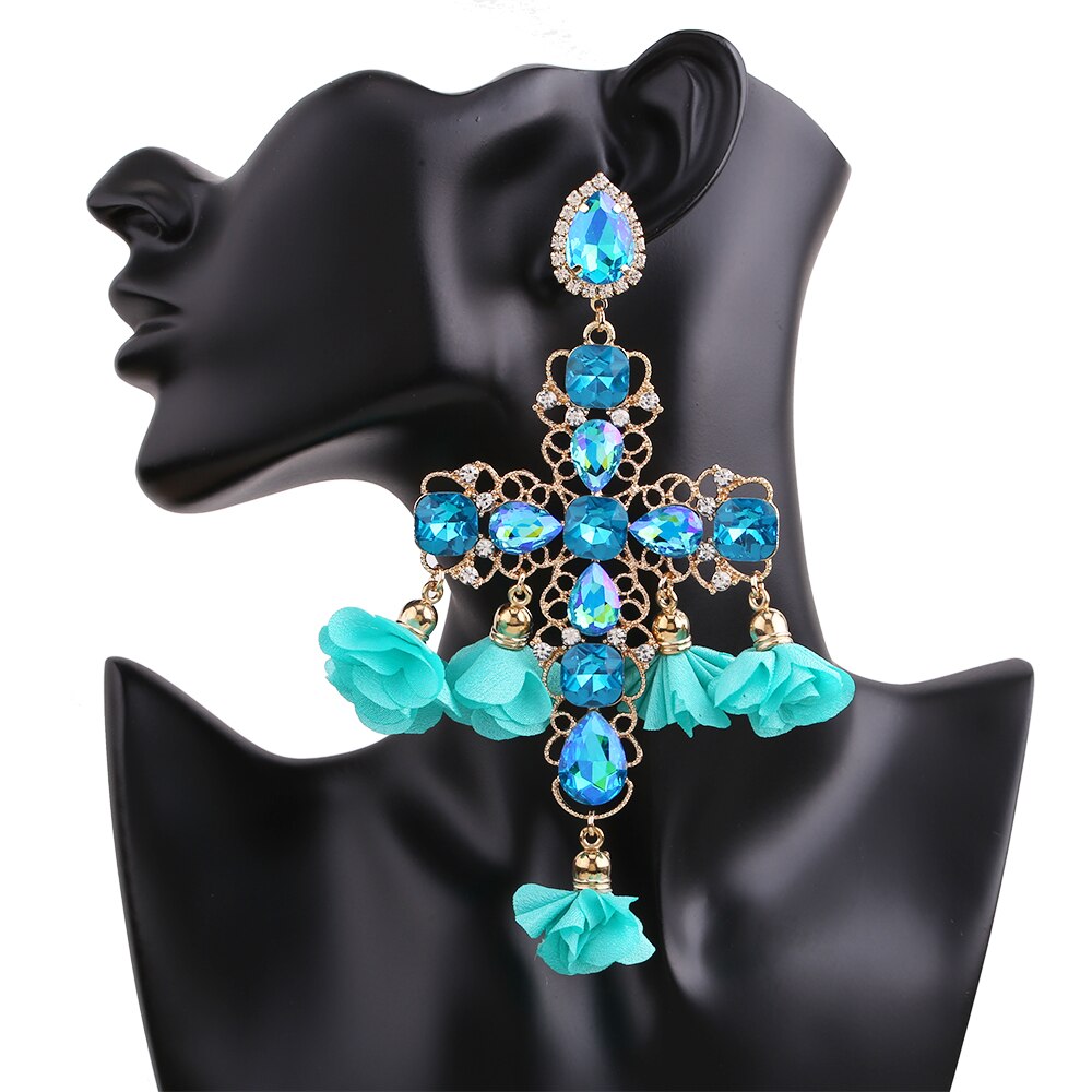 Long Statement Tassel Rhinestone Drop Earrings