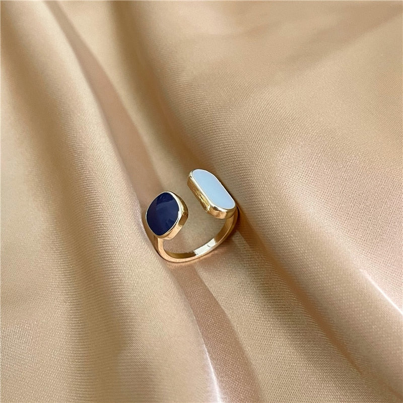 Retro Romantic Color Matching Drop Glaze Golden Open Rings