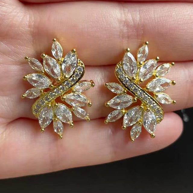 Luxury Olive Branch Cubic Zirconia Stud Earrings