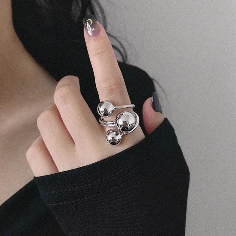 High Quality Silver & Gold Colour Creative Irregular Ball Exaggerated adjustable Rings