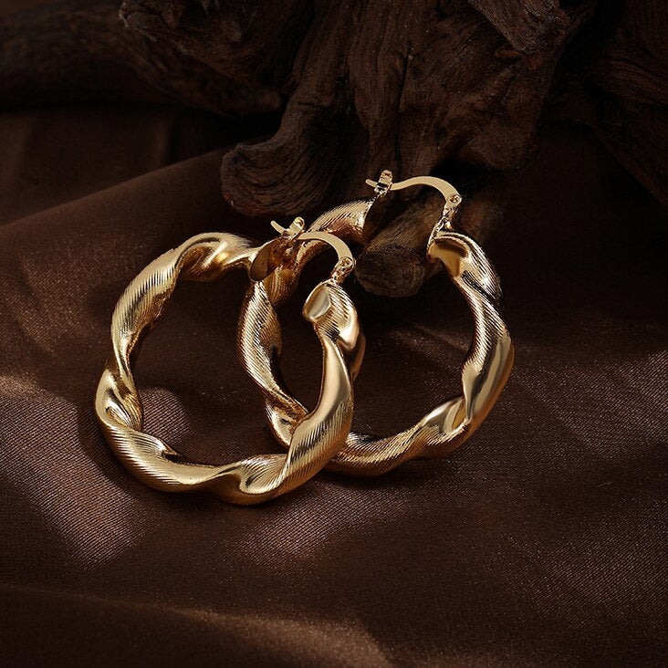 Geometric Hoop Texture Twisted Chunky Earring