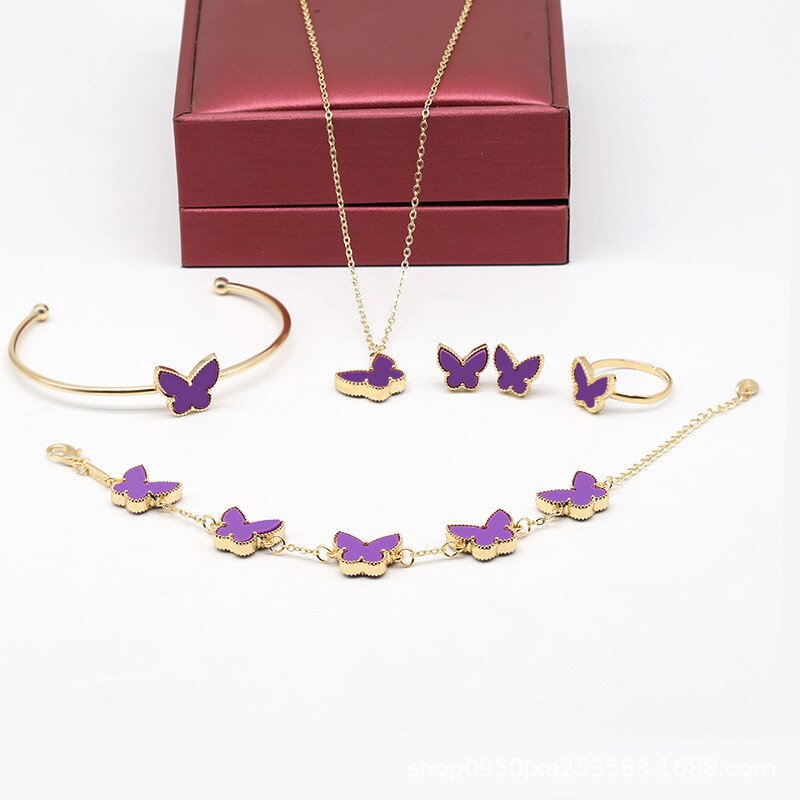 Elegant 5pcs/set Butterfly, Flower, Heart Shape Earrings Necklace Ring & Bracelet