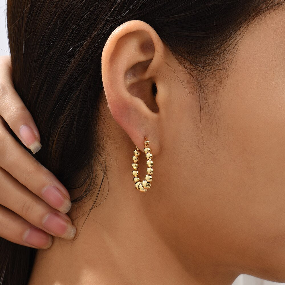 Gold Plated Bead Hoop Earrings