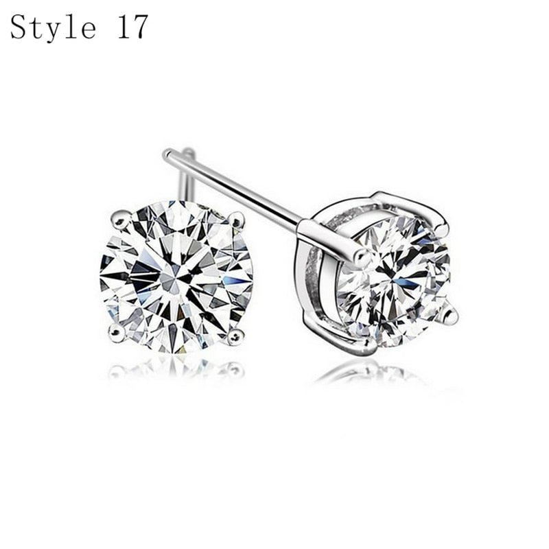 925 Sterling Silver with Zircon Stone Various Stud Earrings