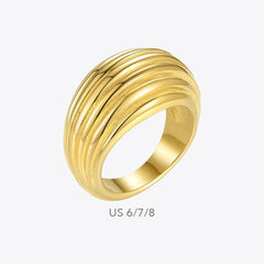 Chunky Lines Gold Color Elegant Stainless Steel Ring