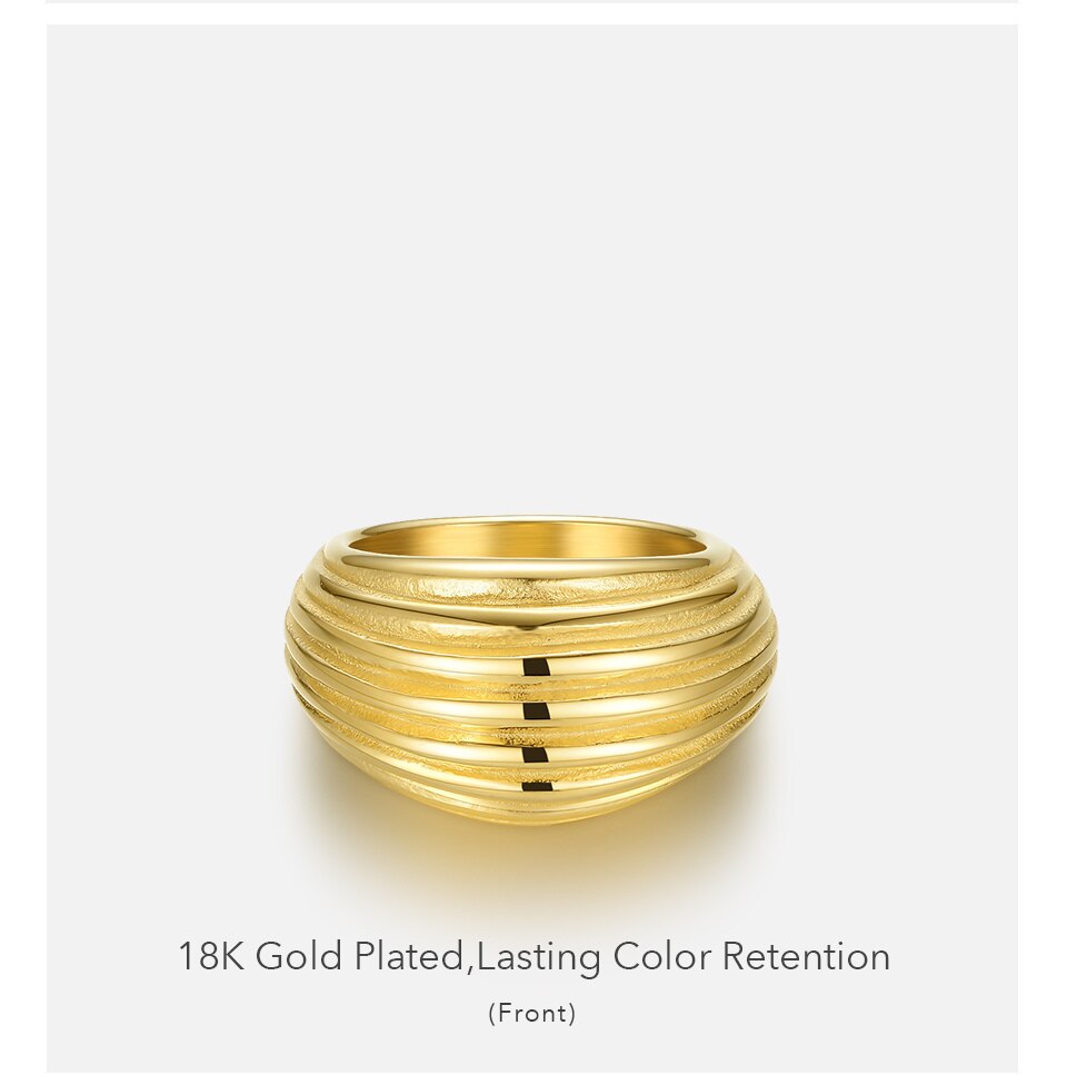 Chunky Lines Gold Color Elegant Stainless Steel Ring