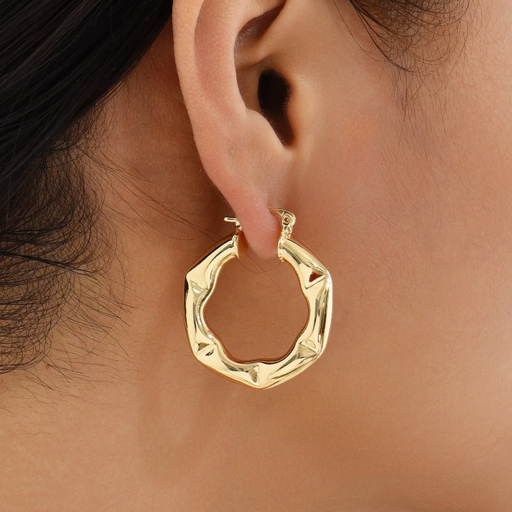 Geometric Hoop Texture Twisted Chunky Earring