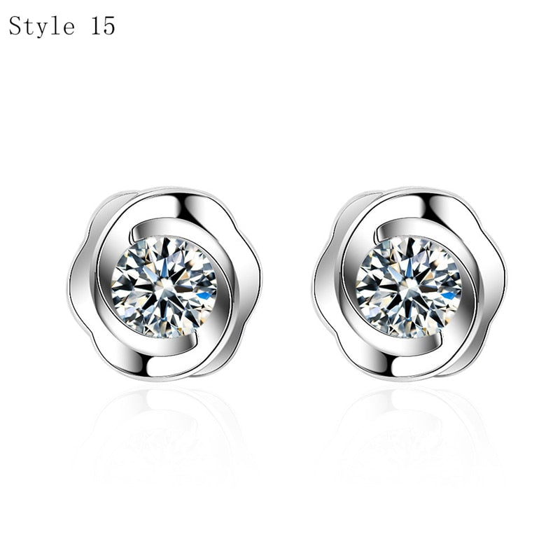 925 Sterling Silver with Zircon Stone Various Stud Earrings