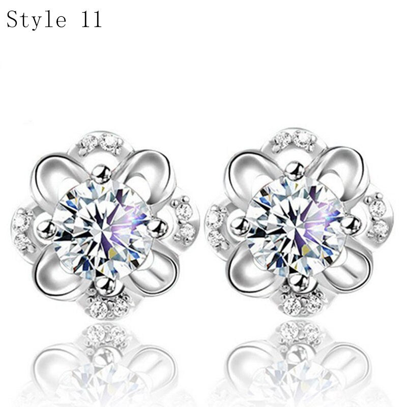 925 Sterling Silver with Zircon Stone Various Stud Earrings