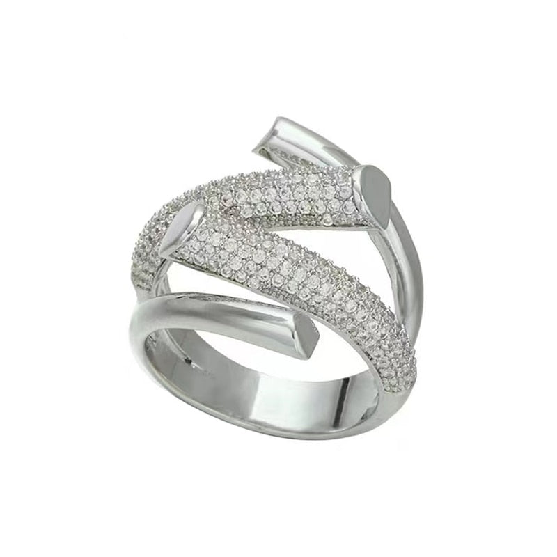 Exaggerated Stonned Resizable Cross Ring