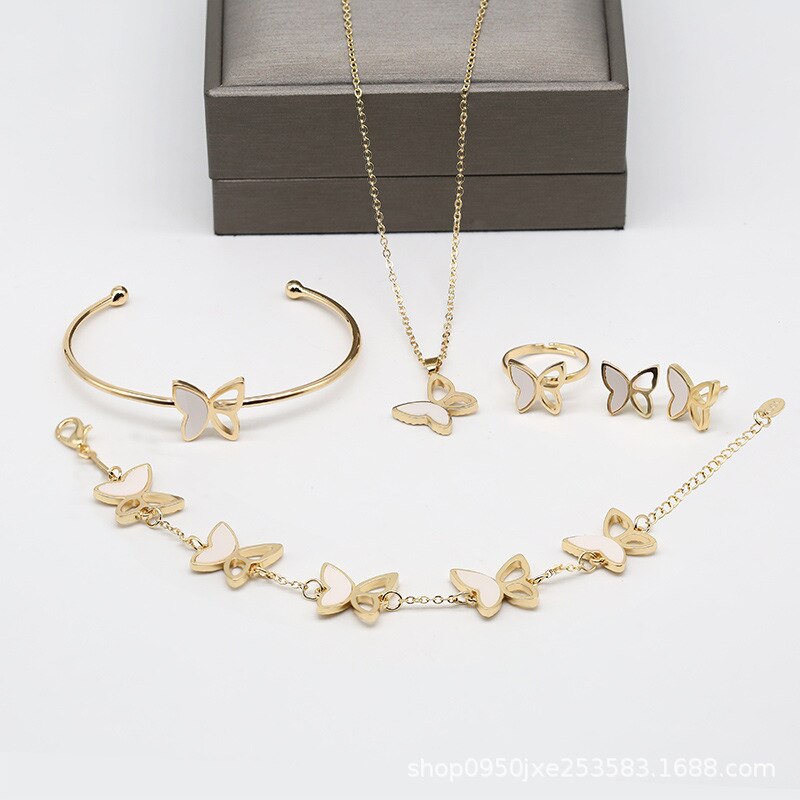 Elegant 5pcs/set Butterfly, Flower, Heart Shape Earrings Necklace Ring & Bracelet