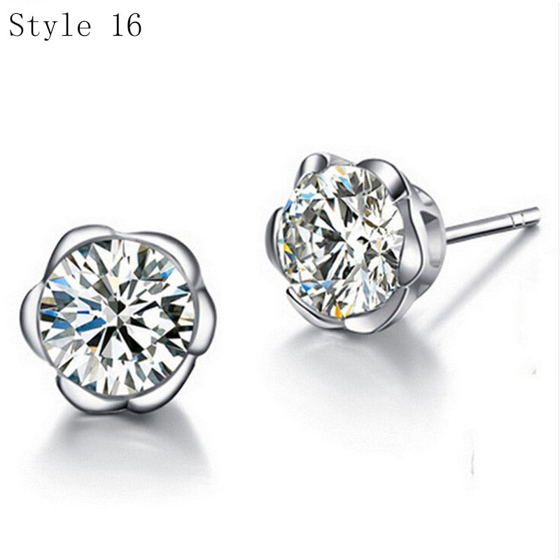 925 Sterling Silver with Zircon Stone Various Stud Earrings