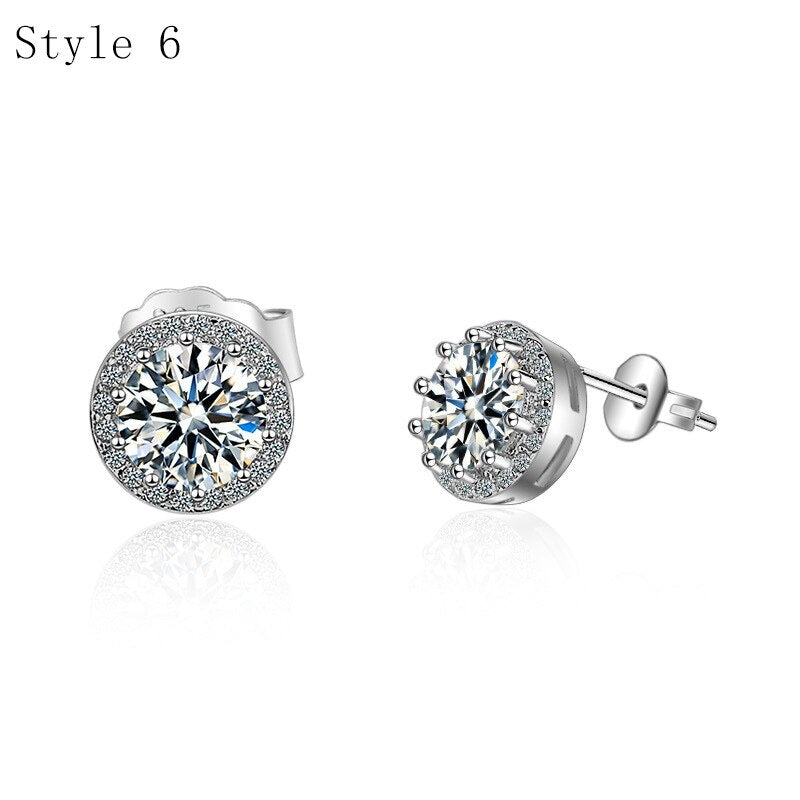 925 Sterling Silver with Zircon Stone Various Stud Earrings