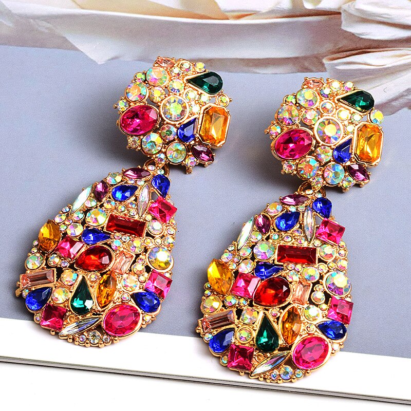 Statement Colorful Crystals Drop Earrings High quality Rhinestone Earring