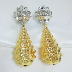 18k Gold Quality Plaited Shelly Big Long Drop Earrings - 2 tone