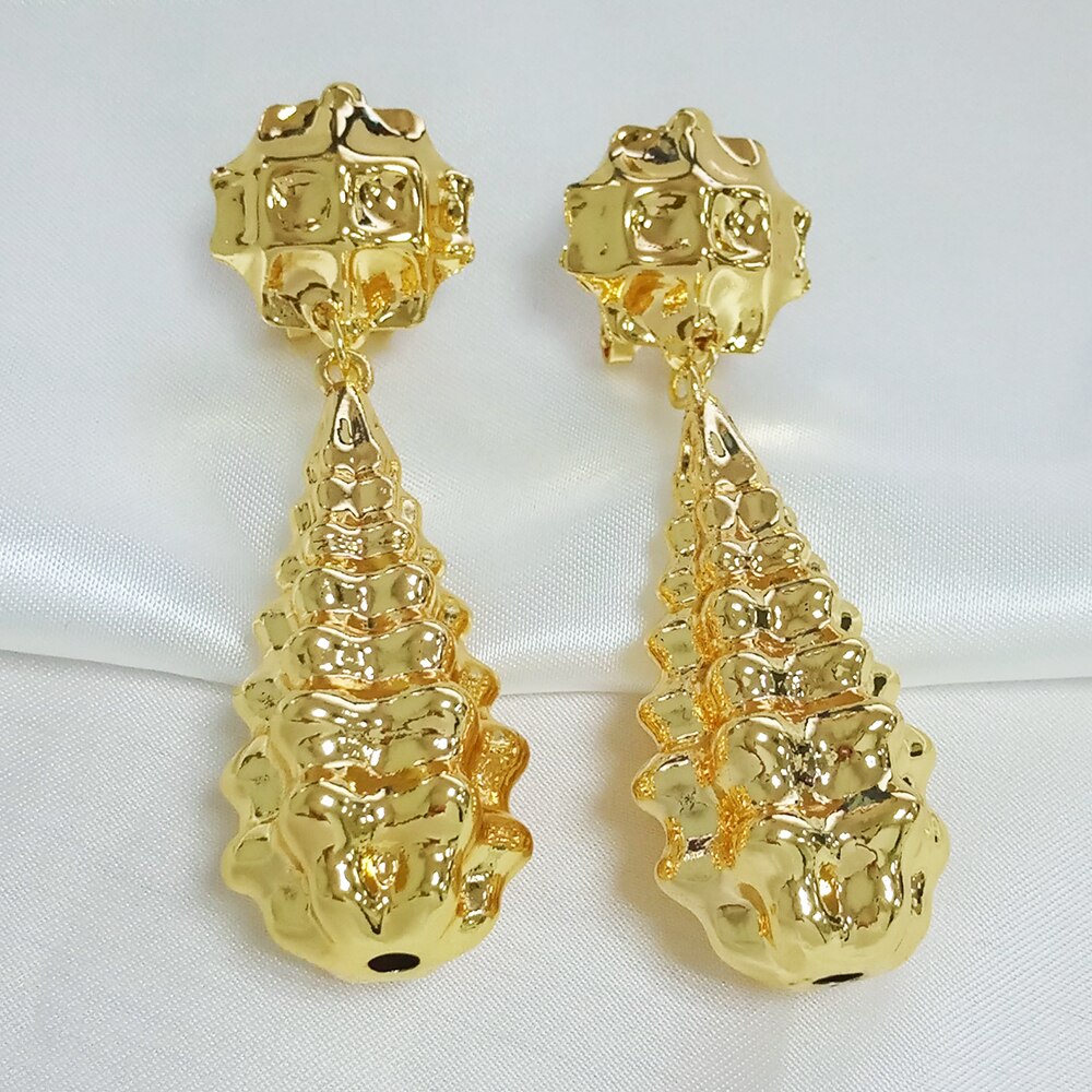 18k Gold Quality Plaited Shelly Big Long Drop Earrings - 2 tone